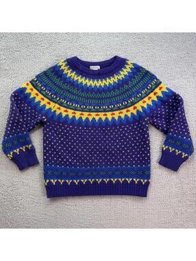 Vintage Gallagher Fair Isle 100% Wool Sweater Purple Nordic Knit Small Scandanav